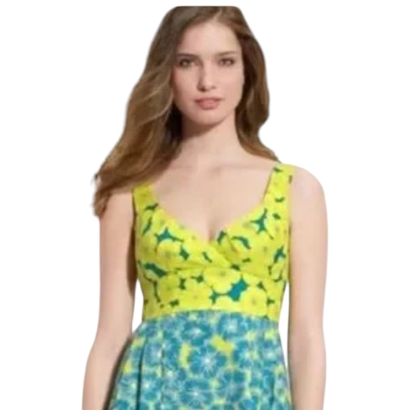 Floral Print Yellow/Blue Cut Out Back Babydoll Party Mini Dress Sz 6 - Picture 4 of 12
